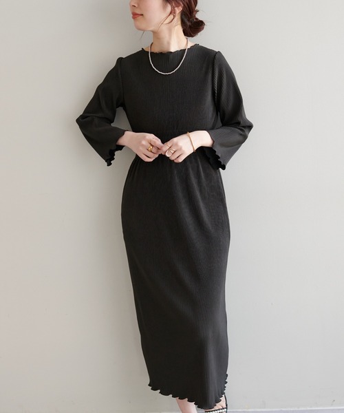 natural couture（ナチュラルクチュール）の「大人上品な1着 ウエストシャーリングプリーツワンピース（ワンピース・レディース・ブラック/オレンジ/ミント/グレイッシュベージュ・FREE）」の21枚目の写真