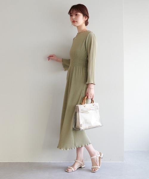 natural couture（ナチュラルクチュール）の「大人上品な1着 ウエストシャーリングプリーツワンピース（ワンピース・レディース・ブラック/オレンジ/ミント/グレイッシュベージュ・FREE）」の9枚目の写真