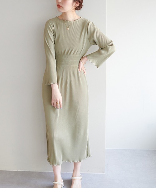 natural couture（ナチュラルクチュール）の「大人上品な1着 ウエストシャーリングプリーツワンピース（ワンピース・レディース・ブラック/オレンジ/ミント/グレイッシュベージュ・FREE）」の19枚目の写真