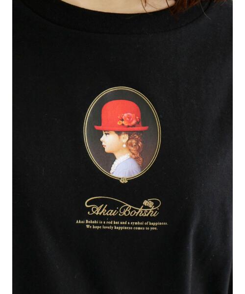 ehka sopo(エヘカソポ)の「【赤い帽子】女の子柄Tシャツ(Tシャツ/カットソー・レディース・ブラック/オフホワイト・フリ-)」の17枚目の写真