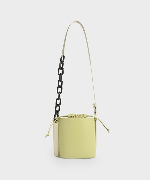 CHARLES & KEITH◆チェック柄ドローストリングバケットバッグ ドローストリング ホーボーバッグ - バーガンディ | CHARLES