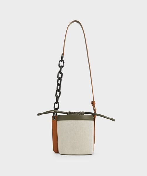 CHARLES & KEITH◆チェック柄ドローストリングバケットバッグ ドローストリング ホーボーバッグ - バーガンディ | CHARLES