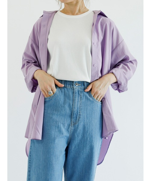 Samansa Mos2 blue（サマンサモスモスブルー）の「【接触冷感】マルチスタイルシャツ（シャツ/ブラウス・レディース・ホワイト/ネイビー/オフホワイト/サックスブルー/イエロー/ブルー/ラベンダー・MEDIUM/LARGE）」の6枚目の写真