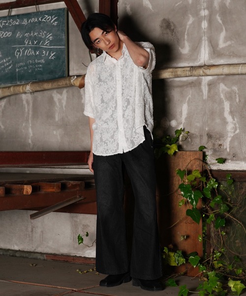 G.O.C(ジーオーシー)の「オーバーサイズ クラッシュド レース シャツ(シャツ/ブラウス・メンズ・ホワイト/ブラック/ホワイト系その他/ブラック系その他・MEDIUM/LARGE)」の13枚目の写真