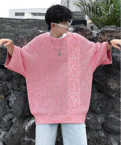 neos（ネオス）の「【neos -addictive design-】ケーブル 畦編み 切替 ビッグシルエット サマーニット（ニット/セーター・メンズ・ホワイト/ブラック/ベージュ/ピンク/ホワイト系その他/杢グレー/チャコールグレー/ブラック系2/グレー系1/ブラック系1/ブラック系・MEDIUM/LARGE）」の11枚目の写真