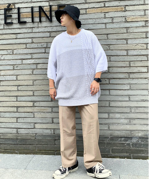 neos（ネオス）の「【neos -addictive design-】ケーブル 畦編み 切替 ビッグシルエット サマーニット（ニット/セーター・メンズ・ホワイト/ブラック/ベージュ/ピンク/ホワイト系その他/杢グレー/チャコールグレー/ブラック系2/グレー系1/ブラック系1/ブラック系・MEDIUM/LARGE）」の13枚目の写真