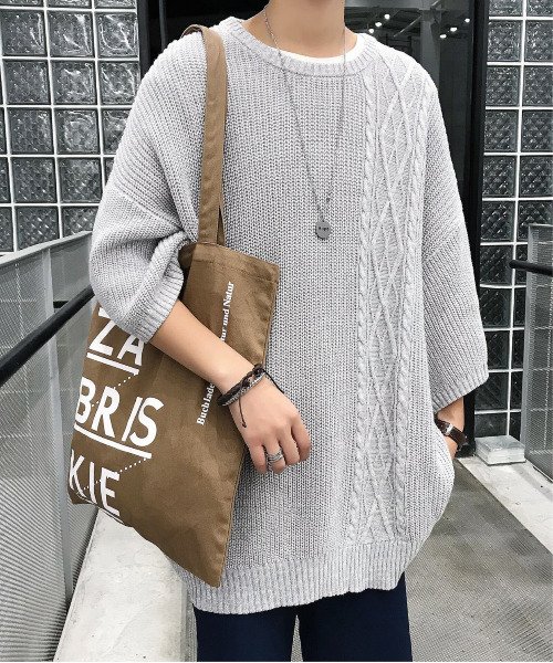 neos（ネオス）の「【neos -addictive design-】ケーブル 畦編み 切替 ビッグシルエット サマーニット（ニット/セーター・メンズ・ホワイト/ブラック/ベージュ/ピンク/ホワイト系その他/杢グレー/チャコールグレー/ブラック系2/グレー系1/ブラック系1/ブラック系・MEDIUM/LARGE）」の17枚目の写真