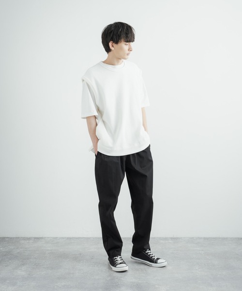 Audience（オーディエンス）の「日本製 オーバーサイズ ストレッチ鹿の子ダブルフェイスベスト AUD7141（ベスト・メンズ・ネイビー/アイボリー/ブラック/オリーブ・L/M）」の7枚目の写真