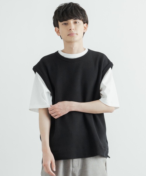 Audience（オーディエンス）の「日本製 オーバーサイズ ストレッチ鹿の子ダブルフェイスベスト AUD7141（ベスト・メンズ・ネイビー/アイボリー/ブラック/オリーブ・L/M）」の9枚目の写真