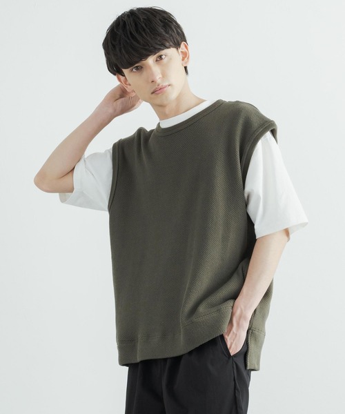 Audience（オーディエンス）の「日本製 オーバーサイズ ストレッチ鹿の子ダブルフェイスベスト AUD7141（ベスト・メンズ・ネイビー/アイボリー/ブラック/オリーブ・L/M）」の13枚目の写真