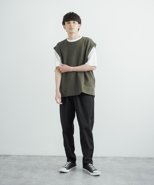 Audience（オーディエンス）の「日本製 オーバーサイズ ストレッチ鹿の子ダブルフェイスベスト AUD7141（ベスト・メンズ・ネイビー/アイボリー/ブラック/オリーブ・L/M）」の15枚目の写真