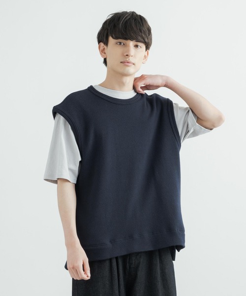 Audience（オーディエンス）の「日本製 オーバーサイズ ストレッチ鹿の子ダブルフェイスベスト AUD7141（ベスト・メンズ・ネイビー/アイボリー/ブラック/オリーブ・L/M）」の17枚目の写真