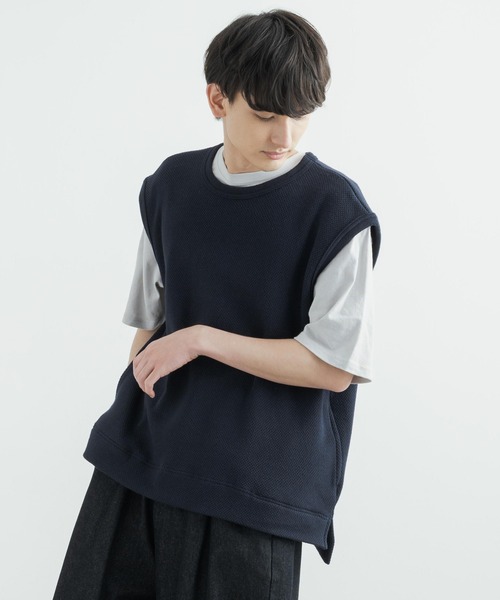 Audience（オーディエンス）の「日本製 オーバーサイズ ストレッチ鹿の子ダブルフェイスベスト AUD7141（ベスト・メンズ・ネイビー/アイボリー/ブラック/オリーブ・L/M）」の18枚目の写真