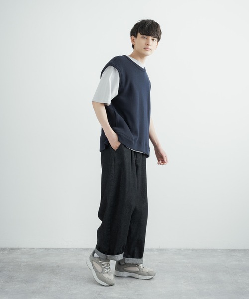 Audience（オーディエンス）の「日本製 オーバーサイズ ストレッチ鹿の子ダブルフェイスベスト AUD7141（ベスト・メンズ・ネイビー/アイボリー/ブラック/オリーブ・L/M）」の19枚目の写真