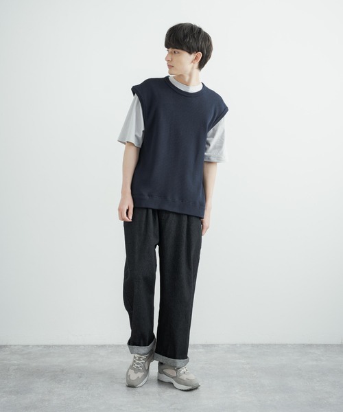 Audience（オーディエンス）の「日本製 オーバーサイズ ストレッチ鹿の子ダブルフェイスベスト AUD7141（ベスト・メンズ・ネイビー/アイボリー/ブラック/オリーブ・L/M）」の20枚目の写真