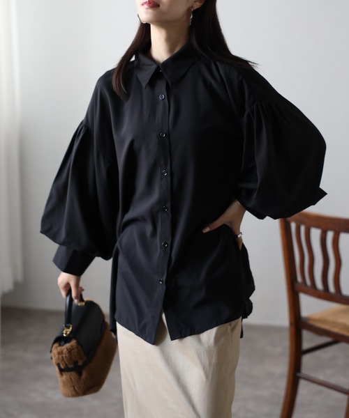 セール】【6色展開 】ボリューム袖 バックギャザーブラウス（シャツ