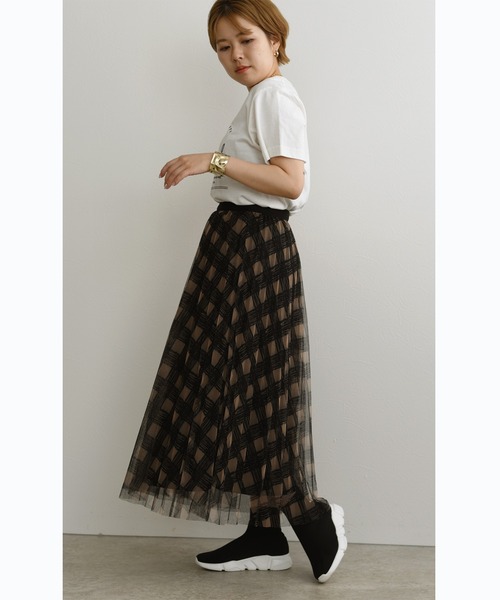 palm RICHE(ポームリシュ)の「チュールチェックSK(スカート・レディース・ベージュ/グレー・M)」の10枚目の写真