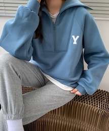 ハーフジップワンポイントロゴ刺繍裏起毛トレーナー