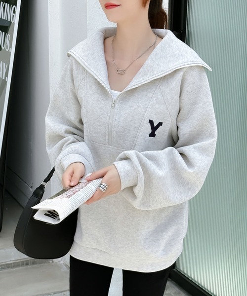 ABITOKYO(アビトーキョー)の「ハーフジップワンポイントロゴ刺繍裏起毛トレーナー(スウェット・レディース・グレー/ブルーグレー/チャコールグレー/ネイビー/ブラック/ダークグレー/ホワイト・FREE)」の8枚目の写真