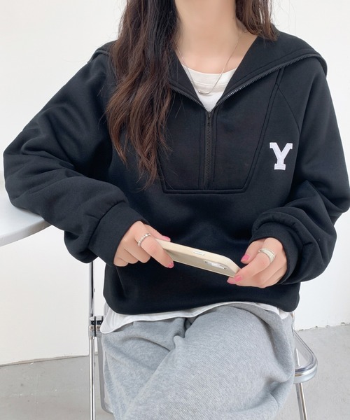 ABITOKYO(アビトーキョー)の「ハーフジップワンポイントロゴ刺繍裏起毛トレーナー(スウェット・レディース・グレー/ブルーグレー/チャコールグレー/ネイビー/ブラック/ダークグレー/ホワイト・FREE)」の14枚目の写真