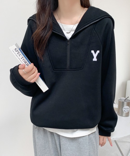 ABITOKYO(アビトーキョー)の「ハーフジップワンポイントロゴ刺繍裏起毛トレーナー(スウェット・レディース・グレー/ブルーグレー/チャコールグレー/ネイビー/ブラック/ダークグレー/ホワイト・FREE)」の15枚目の写真