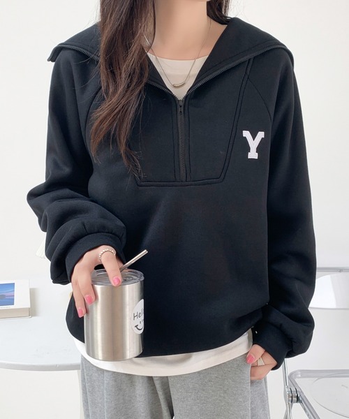 ABITOKYO(アビトーキョー)の「ハーフジップワンポイントロゴ刺繍裏起毛トレーナー(スウェット・レディース・グレー/ブルーグレー/チャコールグレー/ネイビー/ブラック/ダークグレー/ホワイト・FREE)」の16枚目の写真