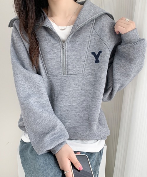 ABITOKYO(アビトーキョー)の「ハーフジップワンポイントロゴ刺繍裏起毛トレーナー(スウェット・レディース・グレー/ブルーグレー/チャコールグレー/ネイビー/ブラック/ダークグレー/ホワイト・FREE)」の21枚目の写真