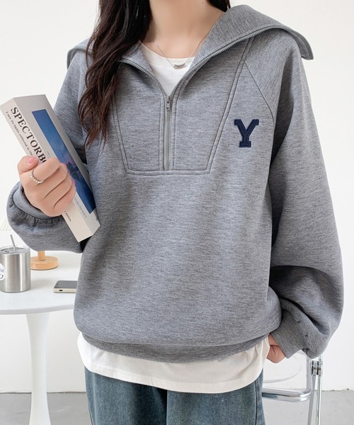 ABITOKYO(アビトーキョー)の「ハーフジップワンポイントロゴ刺繍裏起毛トレーナー(スウェット・レディース・グレー/ブルーグレー/チャコールグレー/ネイビー/ブラック/ダークグレー/ホワイト・FREE)」の22枚目の写真