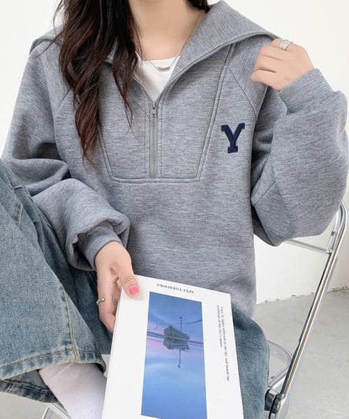 ABITOKYO(アビトーキョー)の「ハーフジップワンポイントロゴ刺繍裏起毛トレーナー(スウェット・レディース・グレー/ブルーグレー/チャコールグレー/ネイビー/ブラック/ダークグレー/ホワイト・FREE)」の18枚目の写真