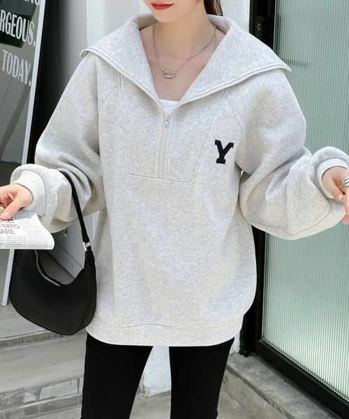 ABITOKYO(アビトーキョー)の「ハーフジップワンポイントロゴ刺繍裏起毛トレーナー(スウェット・レディース・グレー/ブルーグレー/チャコールグレー/ネイビー/ブラック/ダークグレー/ホワイト・FREE)」の9枚目の写真