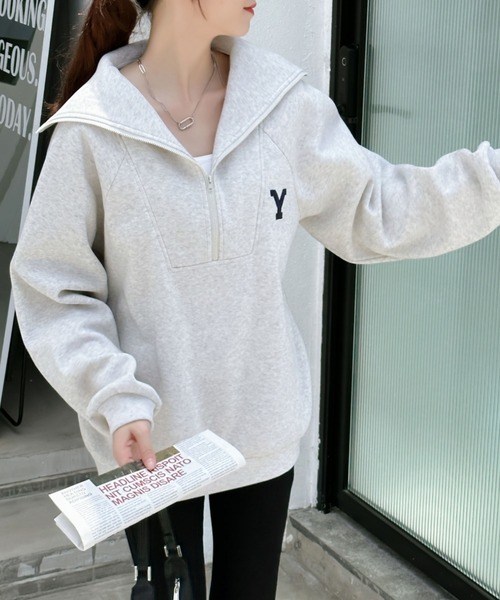 ABITOKYO(アビトーキョー)の「ハーフジップワンポイントロゴ刺繍裏起毛トレーナー(スウェット・レディース・グレー/ブルーグレー/チャコールグレー/ネイビー/ブラック/ダークグレー/ホワイト・FREE)」の10枚目の写真