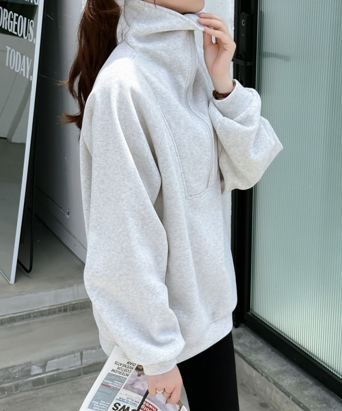 ABITOKYO(アビトーキョー)の「ハーフジップワンポイントロゴ刺繍裏起毛トレーナー(スウェット・レディース・グレー/ブルーグレー/チャコールグレー/ネイビー/ブラック/ダークグレー/ホワイト・FREE)」の12枚目の写真