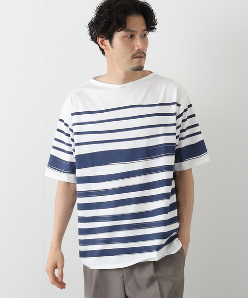 417 EDIFICE（フォーワンセブンエディフィス）の「ハンドペイント ボーダー Tシャツ（Tシャツ/カットソー・メンズ・ブラック/ネイビー/レッド/グリーン・MEDIUM/LARGE）」の7枚目の写真