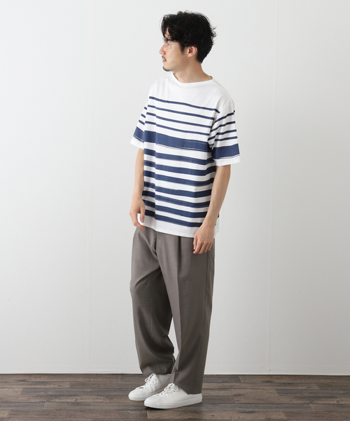 417 EDIFICE（フォーワンセブンエディフィス）の「ハンドペイント ボーダー Tシャツ（Tシャツ/カットソー・メンズ・ブラック/ネイビー/レッド/グリーン・MEDIUM/LARGE）」の8枚目の写真