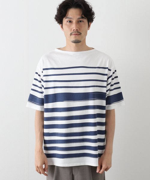 417 EDIFICE（フォーワンセブンエディフィス）の「ハンドペイント ボーダー Tシャツ（Tシャツ/カットソー・メンズ・ブラック/ネイビー/レッド/グリーン・MEDIUM/LARGE）」の9枚目の写真