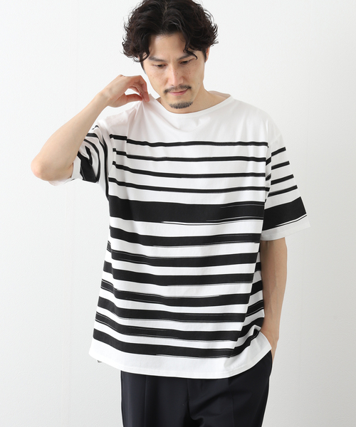 417 EDIFICE（フォーワンセブンエディフィス）の「ハンドペイント ボーダー Tシャツ（Tシャツ/カットソー・メンズ・ブラック/ネイビー/レッド/グリーン・MEDIUM/LARGE）」の21枚目の写真