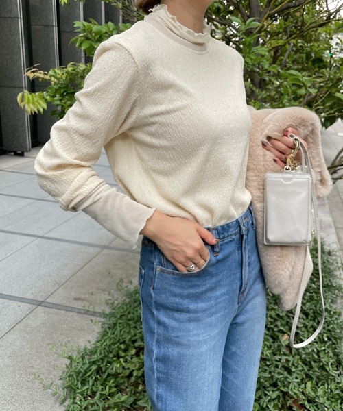 DouDou（ドゥドゥ）の「レイヤードライクハイネックプルオーバー（Tシャツ/カットソー・レディース・ブラック/ブラウン/アイボリー・FREE）」の2枚目の写真