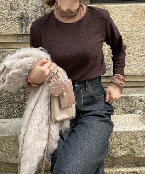 DouDou（ドゥドゥ）の「レイヤードライクハイネックプルオーバー（Tシャツ/カットソー・レディース・ブラック/ブラウン/アイボリー・FREE）」の6枚目の写真