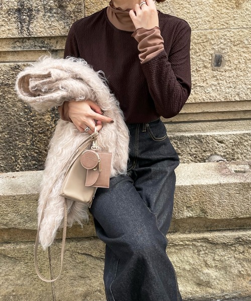 DouDou（ドゥドゥ）の「レイヤードライクハイネックプルオーバー（Tシャツ/カットソー・レディース・ブラック/ブラウン/アイボリー・FREE）」の21枚目の写真