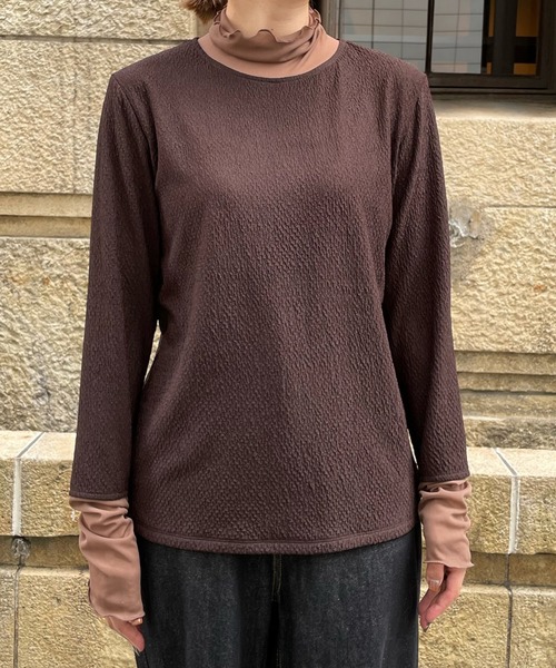 DouDou（ドゥドゥ）の「レイヤードライクハイネックプルオーバー（Tシャツ/カットソー・レディース・ブラック/ブラウン/アイボリー・FREE）」の18枚目の写真