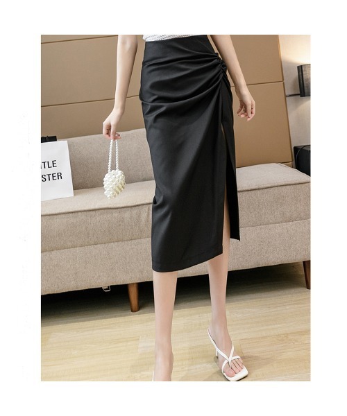 PRIVATE  BEACH（プライベートビーチ）の「ウエストギャザーデザインサイドスリットスカート（スカート・レディース・ブラック/グレー・S/M/L）」の4枚目の写真