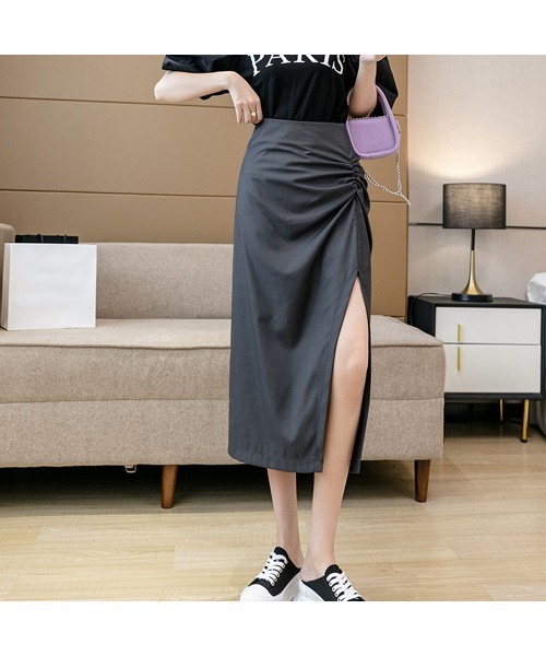 PRIVATE  BEACH（プライベートビーチ）の「ウエストギャザーデザインサイドスリットスカート（スカート・レディース・ブラック/グレー・S/M/L）」の7枚目の写真