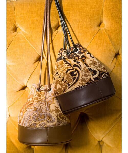 Lugnoncure（ルノンキュール）の「ジャカード巾着バッグ（ハンドバッグ・レディース・ブラウン/ブラック・ﾌﾘ-）」の4枚目の写真