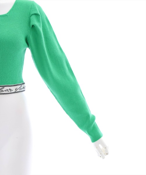 clear(クリア)の「スクエアネック裾ロゴニットトップス(ニット/セーター・レディース・ブラック/オフホワイト/グリーン・F)」の4枚目の写真