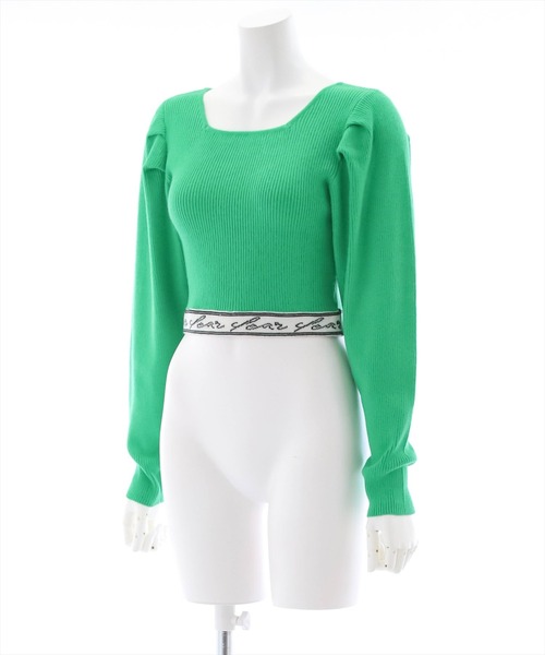 clear(クリア)の「スクエアネック裾ロゴニットトップス(ニット/セーター・レディース・ブラック/オフホワイト/グリーン・F)」の6枚目の写真