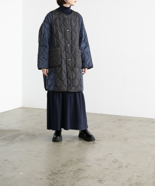 yuw（ユウ）の「リバーシブルバイカラーキルティングコート　168225（ミリタリージャケット・レディース・ブラック/カーキ・FREE）」の9枚目の写真