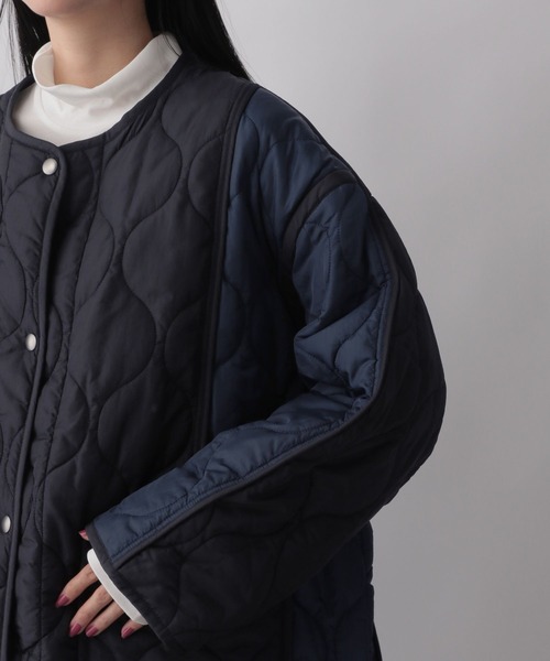 yuw（ユウ）の「リバーシブルバイカラーキルティングコート　168225（ミリタリージャケット・レディース・ブラック/カーキ・FREE）」の14枚目の写真