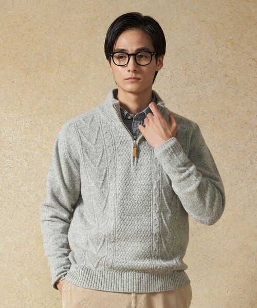J.PRESS(ジェイプレス)の「【Cash Lamb's Wool】ケーブルハーフジップ ニット(ニット/セーター・メンズ・ネイビー系/パープル系/ライトグレー系/グリーン系・LARGE/MEDIUM/X-LARGE)」の2枚目の写真