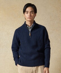 【Cash Lamb's Wool】ケーブルハーフジップ ニット