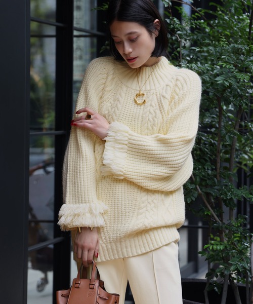 ELFRANK（エルフランク）の「ハイネックフリンジケーブルニットプル